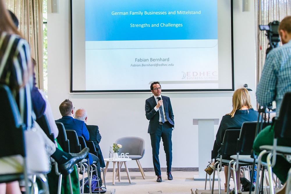 Fabian Bernhard delivering a keynote on German Family Businesses and Mittelstand